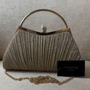Evening Bag D'Margeaux Gold Shimmer Clutch with Chain